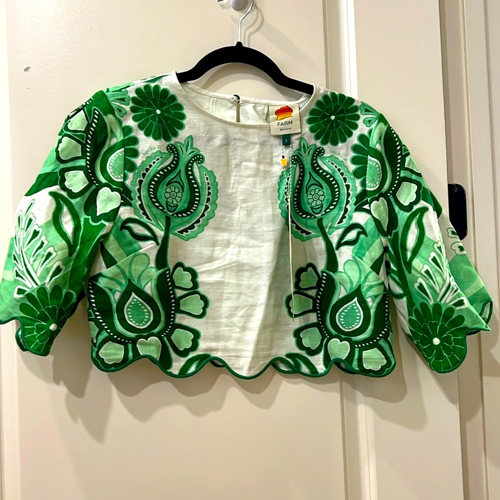 FARM RIO Colorful Festival Green Blouse